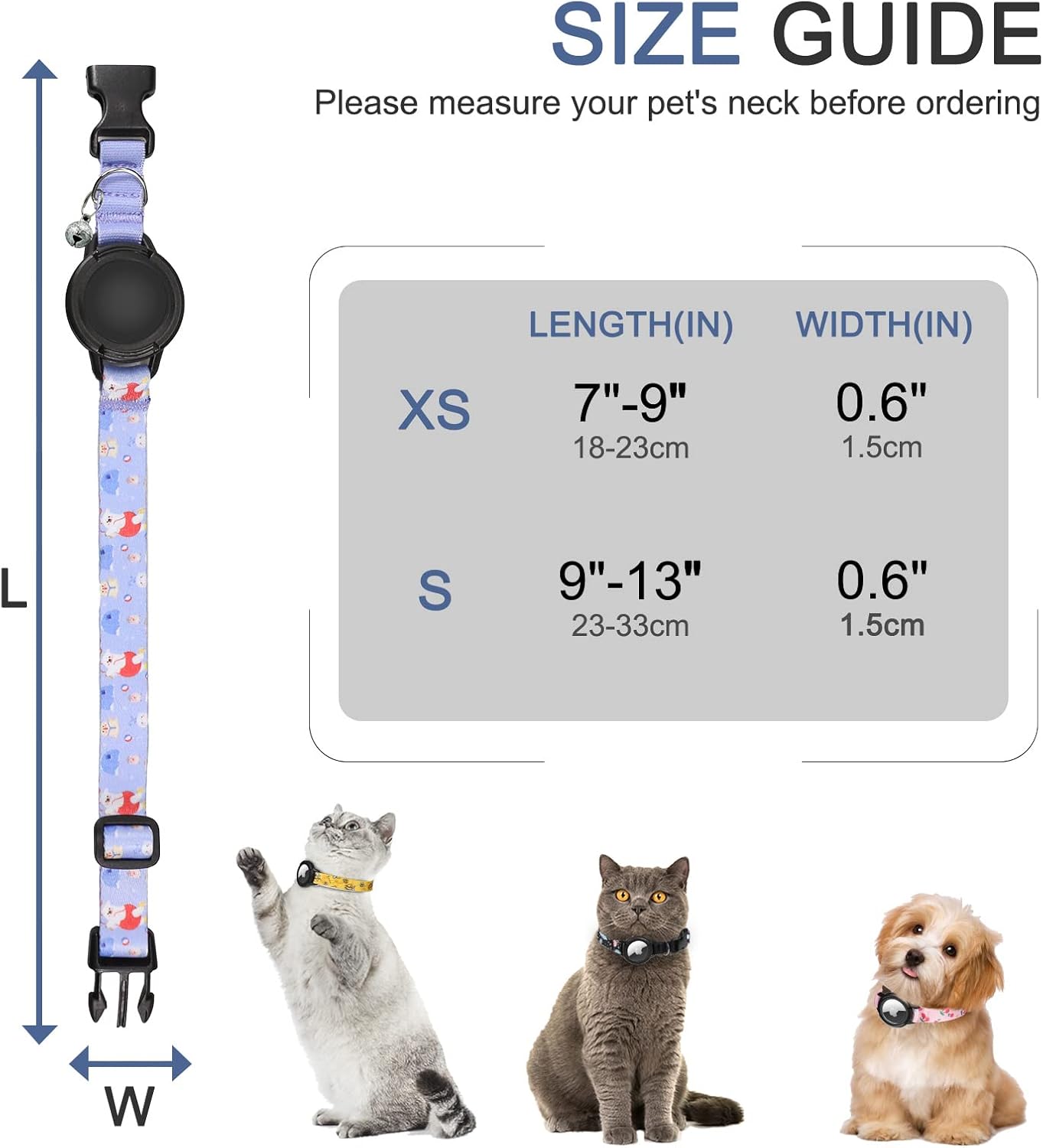 FEEYAR – Collar para gatos AirTag mejorado, collar de gato con GPS integrado con soporte para AirTag y campana púrpura, banda elástica de seguridad,
