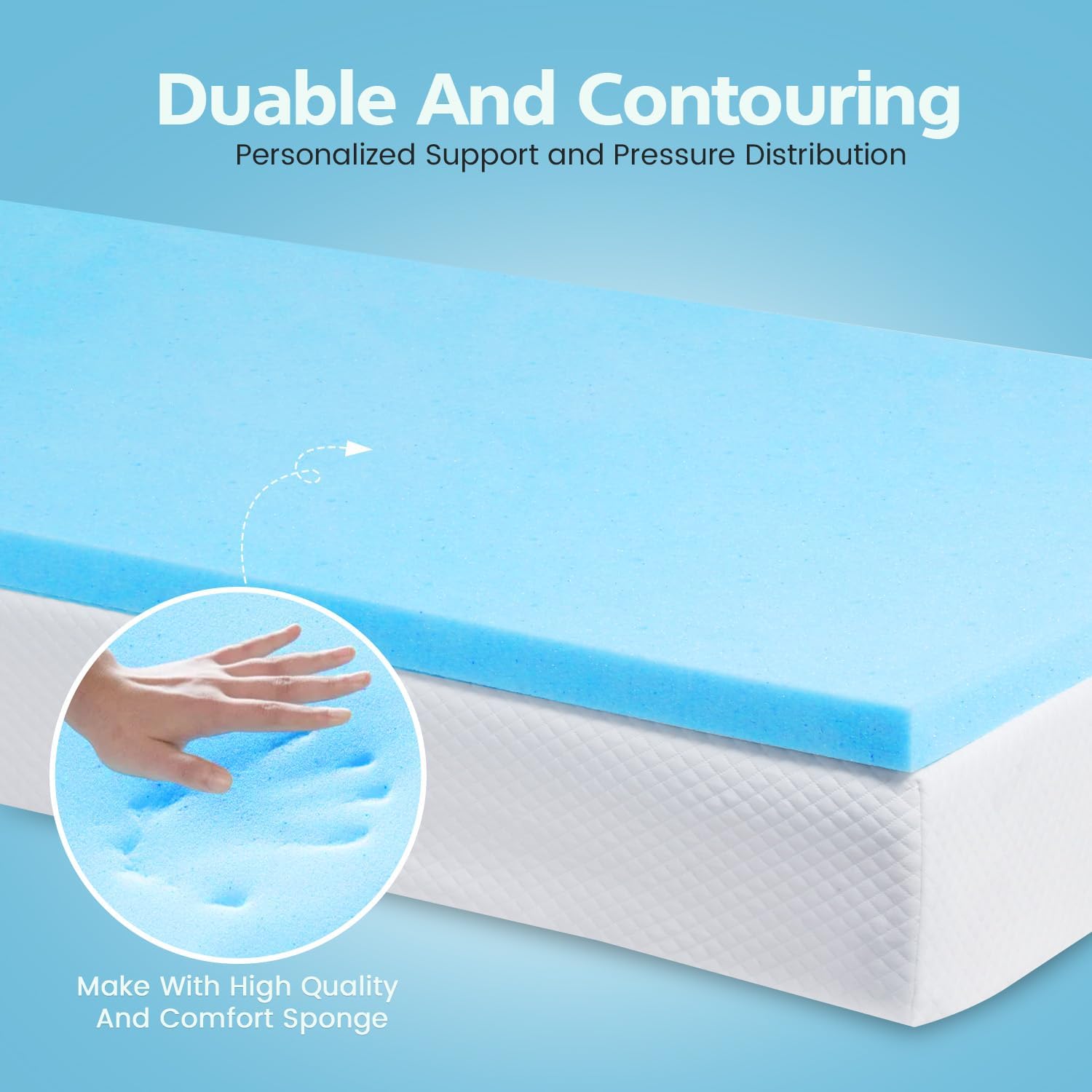 PayLessHere Cubrecolchón de espuma viscoelástica de gel de 2 pulgadas, con certificado CertiPUR-US, fácil de limpiar, (tamaño individual)