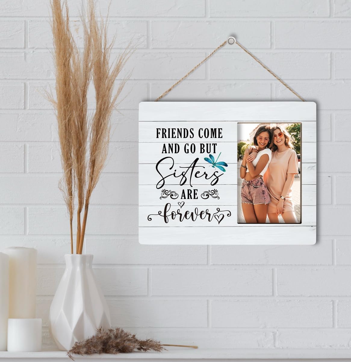 Regalo para hermana, letrero de madera con marco de imagen, marco de fotos de madera, decoración de arte, regalo de cumpleaños para hermana, regalo