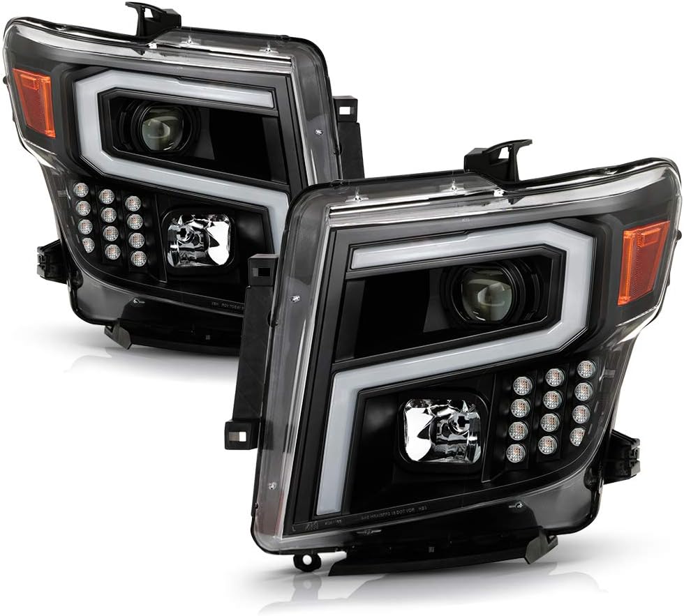 VIPMOTOZ Proyector halógeno de tubo de neón con tira LED para 2016-2023 compatible con Nissan TitanXD conductor y lado del pasajero, carcasa negra,