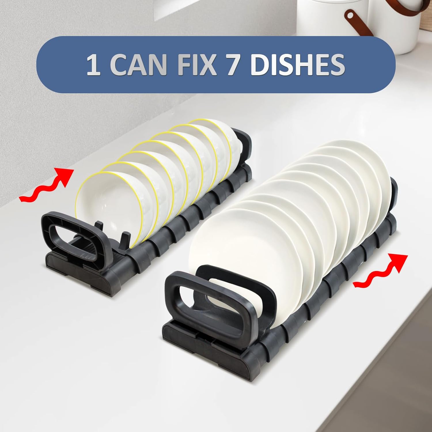 VOISVLRS Escurridor de platos, con 2 asas y 8 soportes ajustables, escurridor de platos para fregadero de cocina