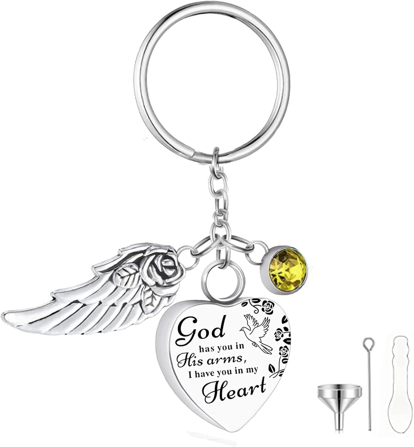 Collar de urna de corazón para cenizas, joyería de cremación, llavero de urna para cenizas con llavero de cremación de piedra natal
