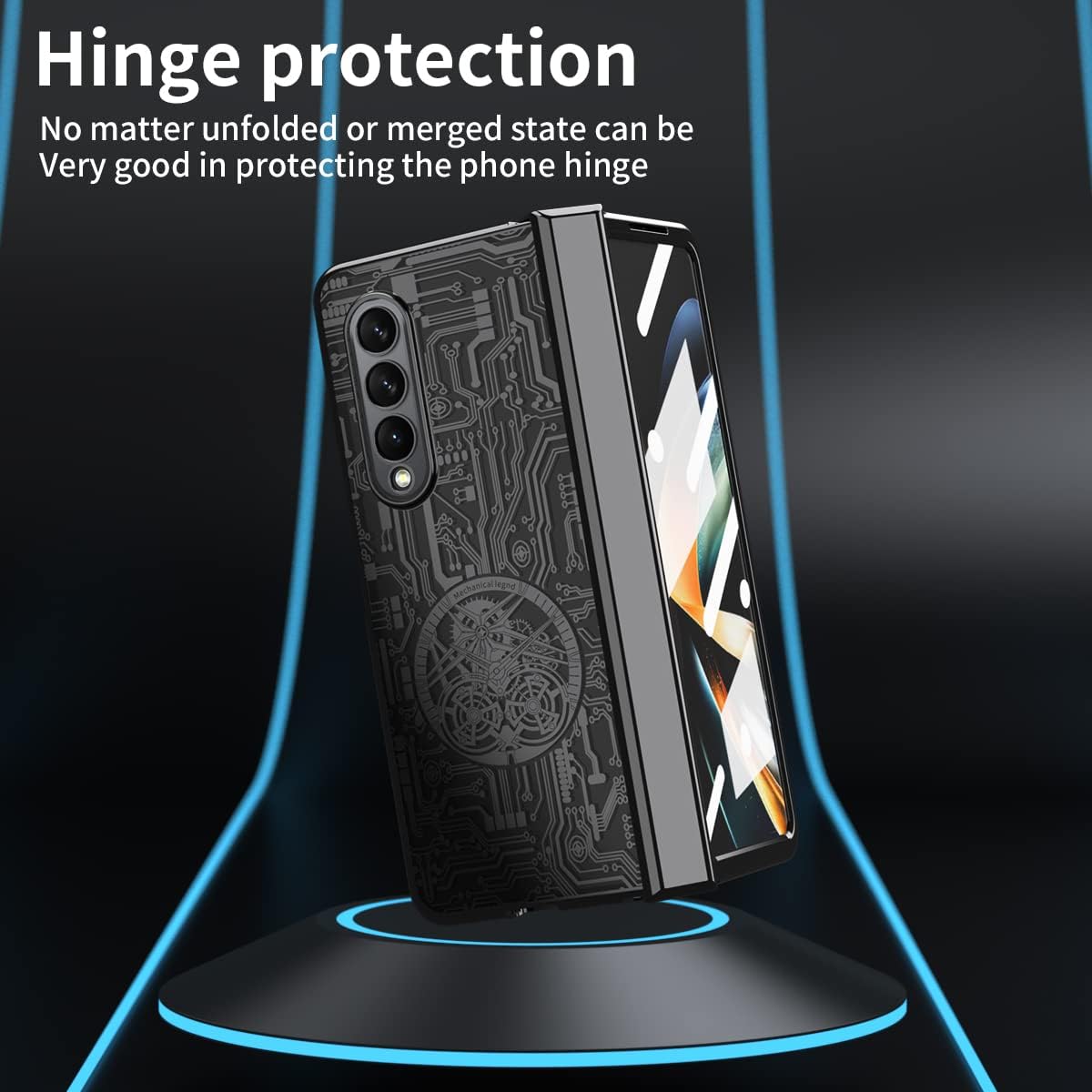 Miimall Funda para Samsung Galaxy Z Fold 4 con protector de pantalla, funda plegable 4 con protección de bisagra + textura de chapado mecánico de