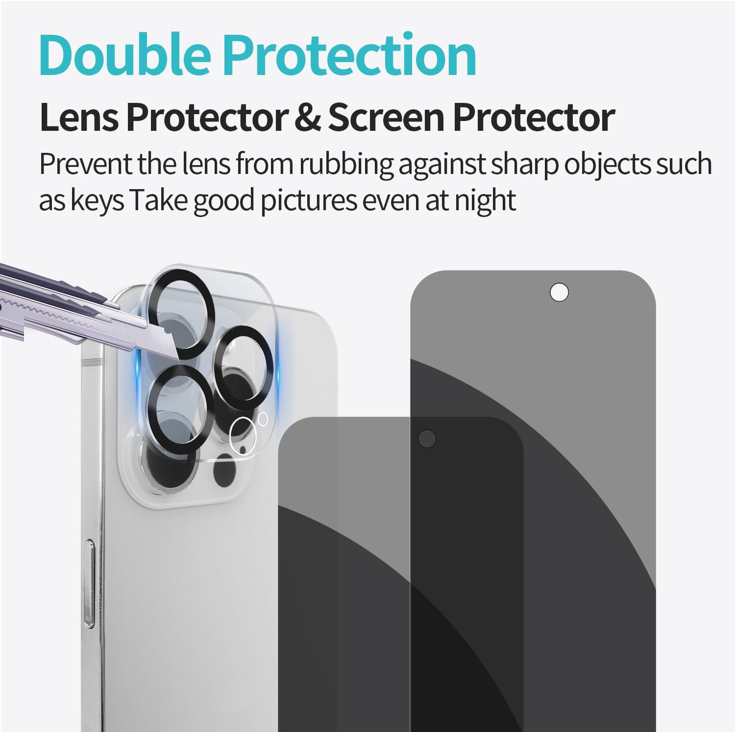 Pehael Paquete de 2+2 Protector de pantalla de privacidad para iPhone 15 Pro con protector de lente de cámara, cobertura completa, película de