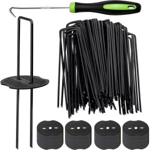 Bakulyor 150 grapas negras para paisaje + 150 arandelas amortiguadoras, estacas de jardÃn de calibre 11 de 6 pulgadas, pasadores de césped Bakulyor 150 grapas negras para paisaje + 150 arandelas amortiguadoras, estacas de jardÃn de calibre 11 de 6 pulgadas, pasadores de césped
