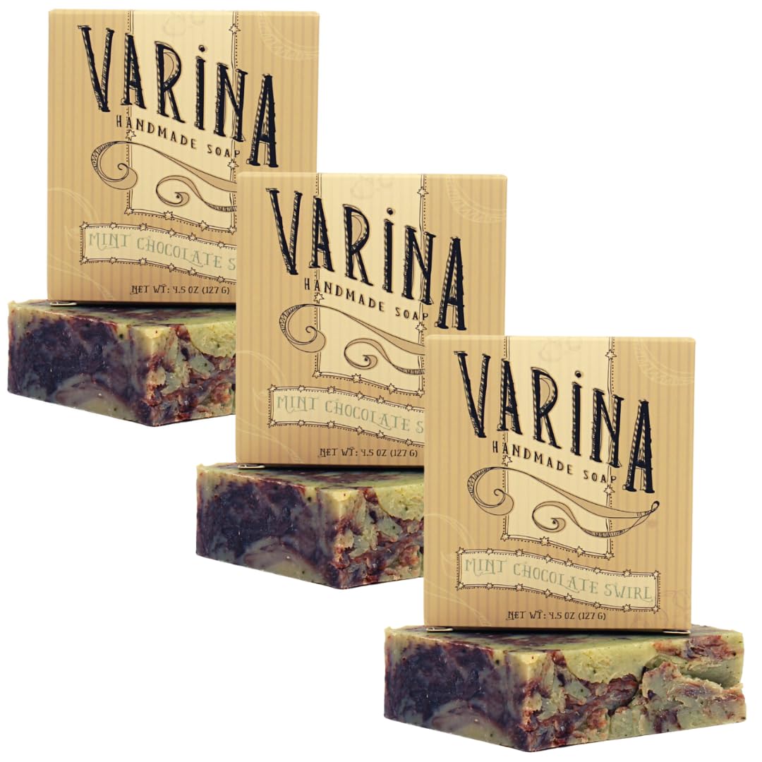 Varina Jabón orgánico de barra de chocolate con menta  Limpieza suave para pieles sensibles, hierbas y menta  Paquete de 3  Experimenta una piel