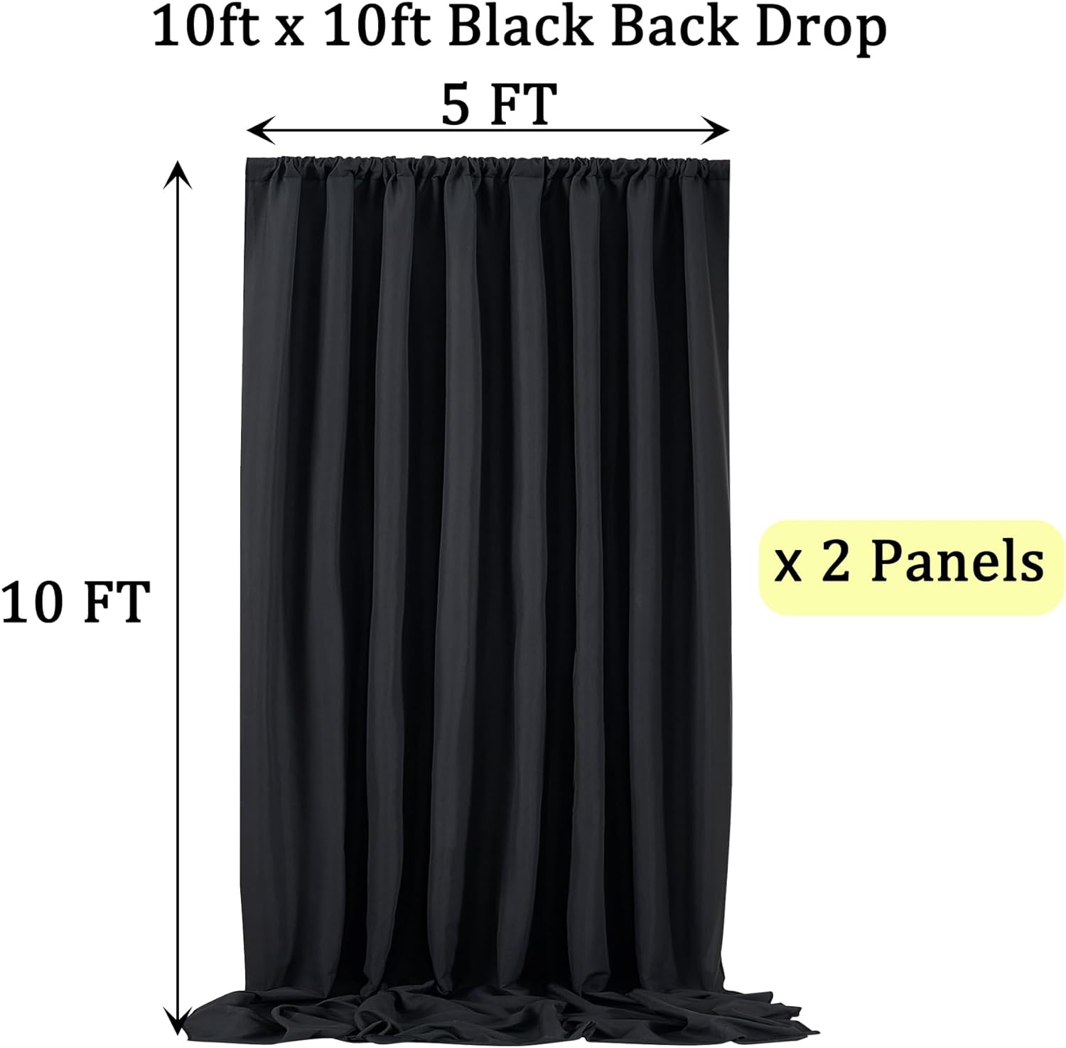Paneles de cortina tipo telón de fondo negro de 10 x 10 pies para fiestas, cortinas de poliéster grueso para bodas, para cumpleaños, fotografía,