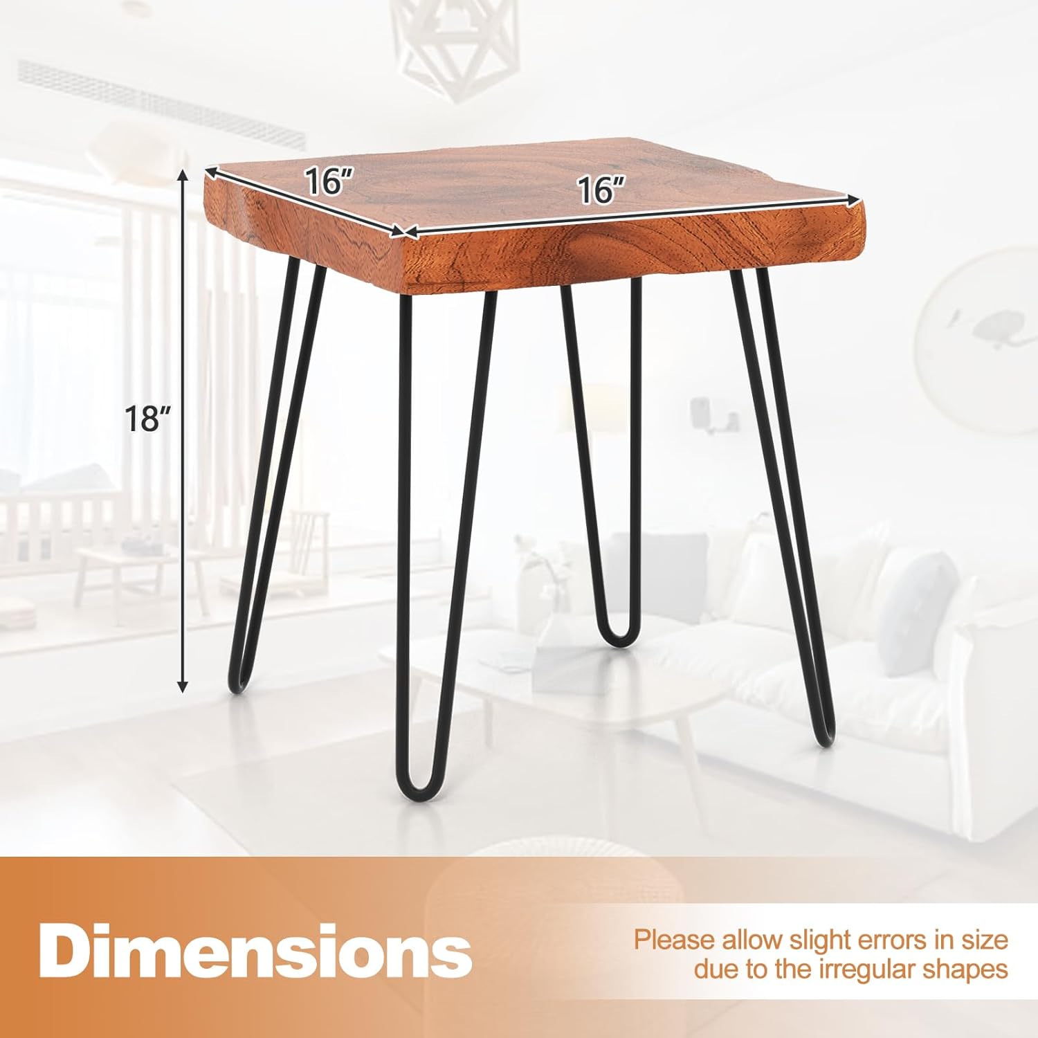 Giantex Mesa auxiliar de madera de teca, mesa auxiliar sólida con borde vivo para exteriores con grano natural y patas de metal resistente, soporte