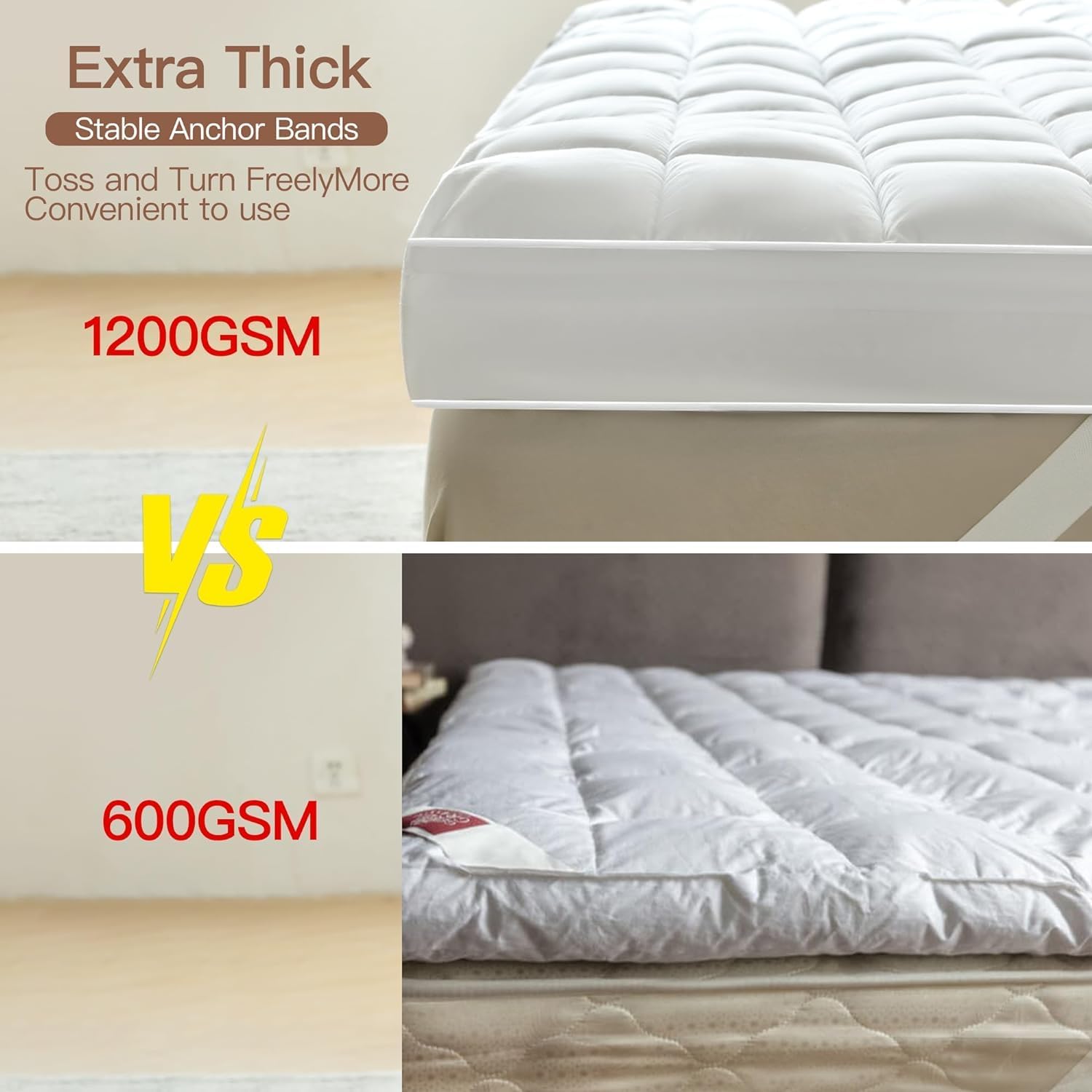 BEDENSIT Cubrecolchón tamaño Queen, 100% algodón extra grueso 5D+3D Snow Soft Funda de colchón Funda de colchón Cubrecolchón de cama, calidad de