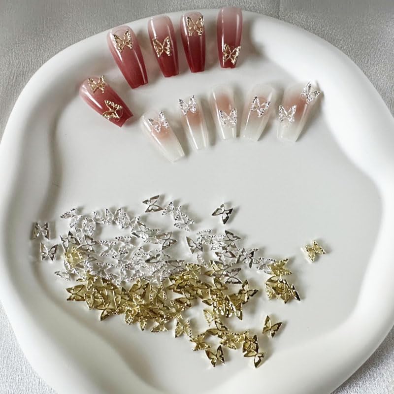 Dijes de mariposa 3D para uñas, 100 piezas de dijes de mariposa para uñas, dijes plateados y dorados para uñas acrílicas, accesorios de arte de uñas