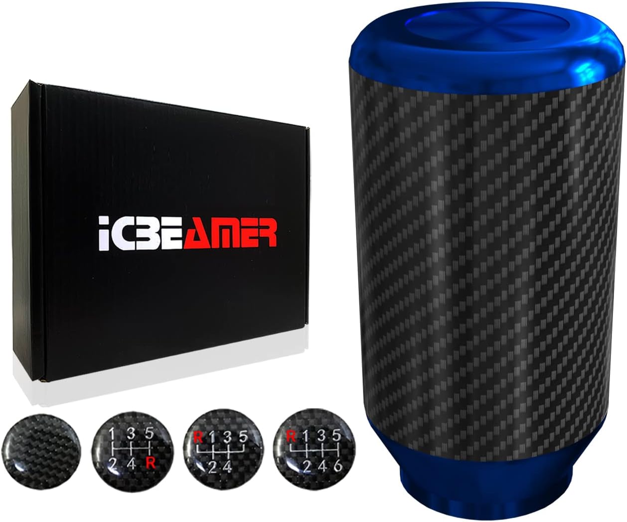ICBEAMER Drifting JDM Styles – Perilla de palanca de cambios manual de aluminio con fibra de carbono real (5 y 6 velocidades)