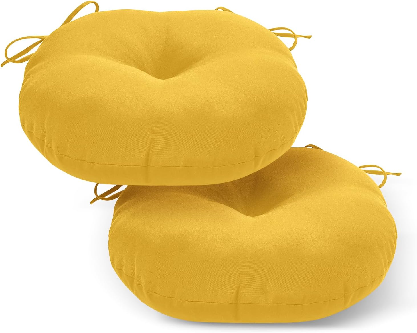 LOVTEX Bistro – Juego de 2 cojines redondos para sillas de exterior de 15 pulgadas, impermeables, redondos, con lazos, cojines amarillos para sillas