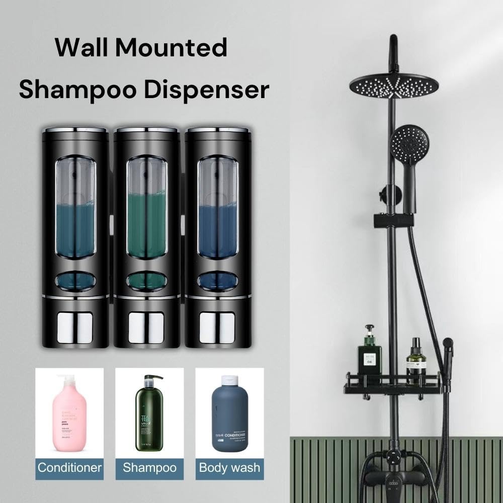 BQRIH Dispensador de champú y acondicionador, dispensador de champú de ducha 3 en 1, dispensador de champú de 3 cámaras sin taladro, dispensador de