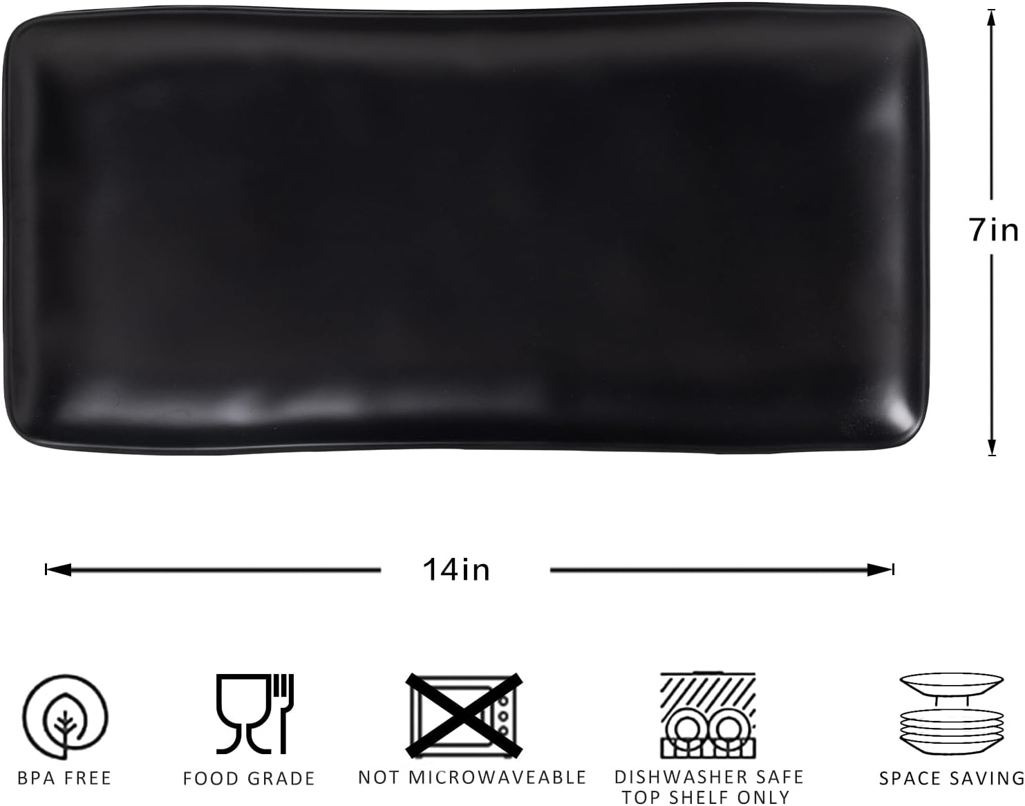 ZAROCRUS Juego de platos y bandejas rectangulares de melamina, juego de 4.14 x 7 pulgadas, platos de fiesta color negro mate para servir alimentos,