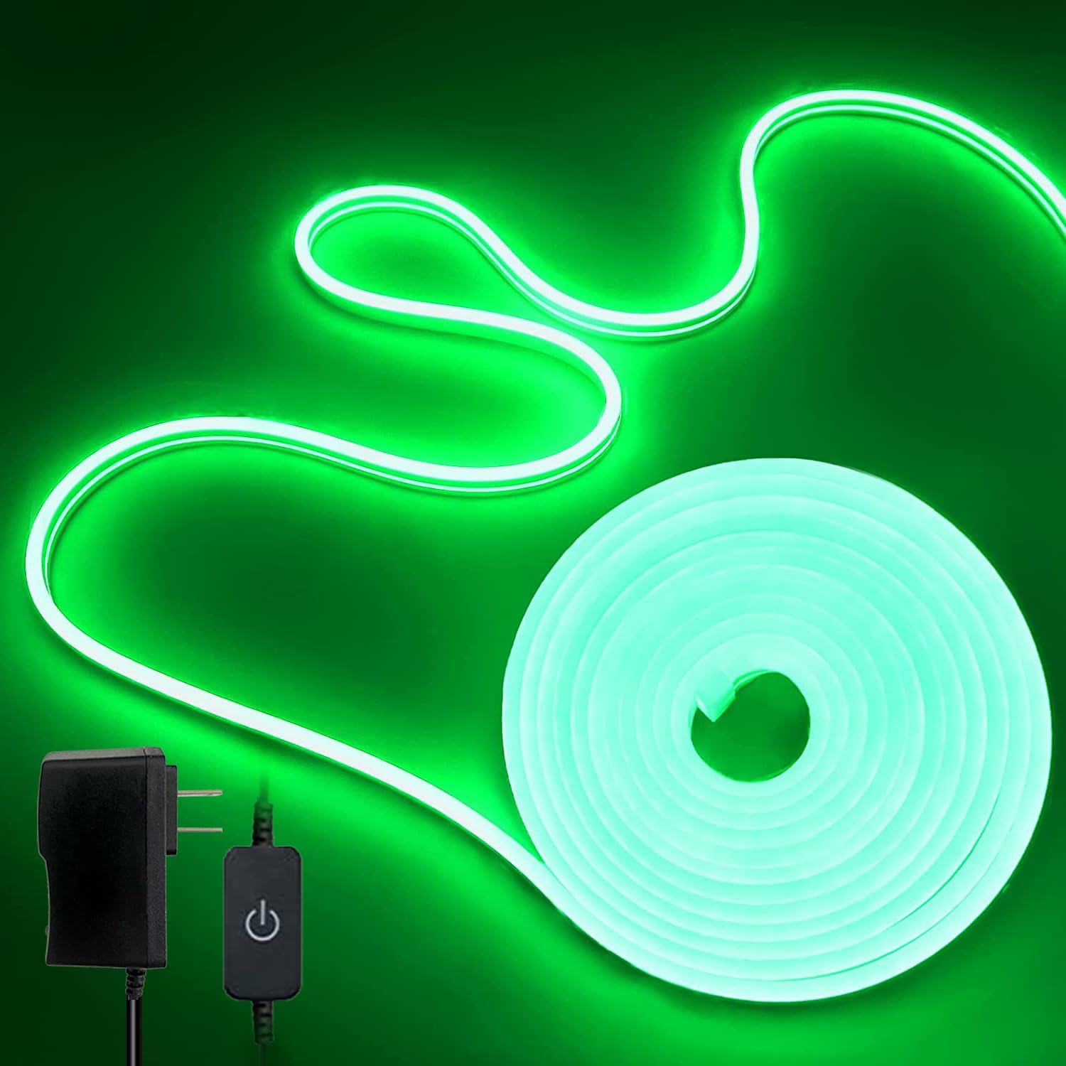 Tira de luces LED de neón verde de 12 V, flexible, impermeable, 16.4 pies, cuerda de luz de neón LED de 16.4 ft, cuerda de luz de silicona para