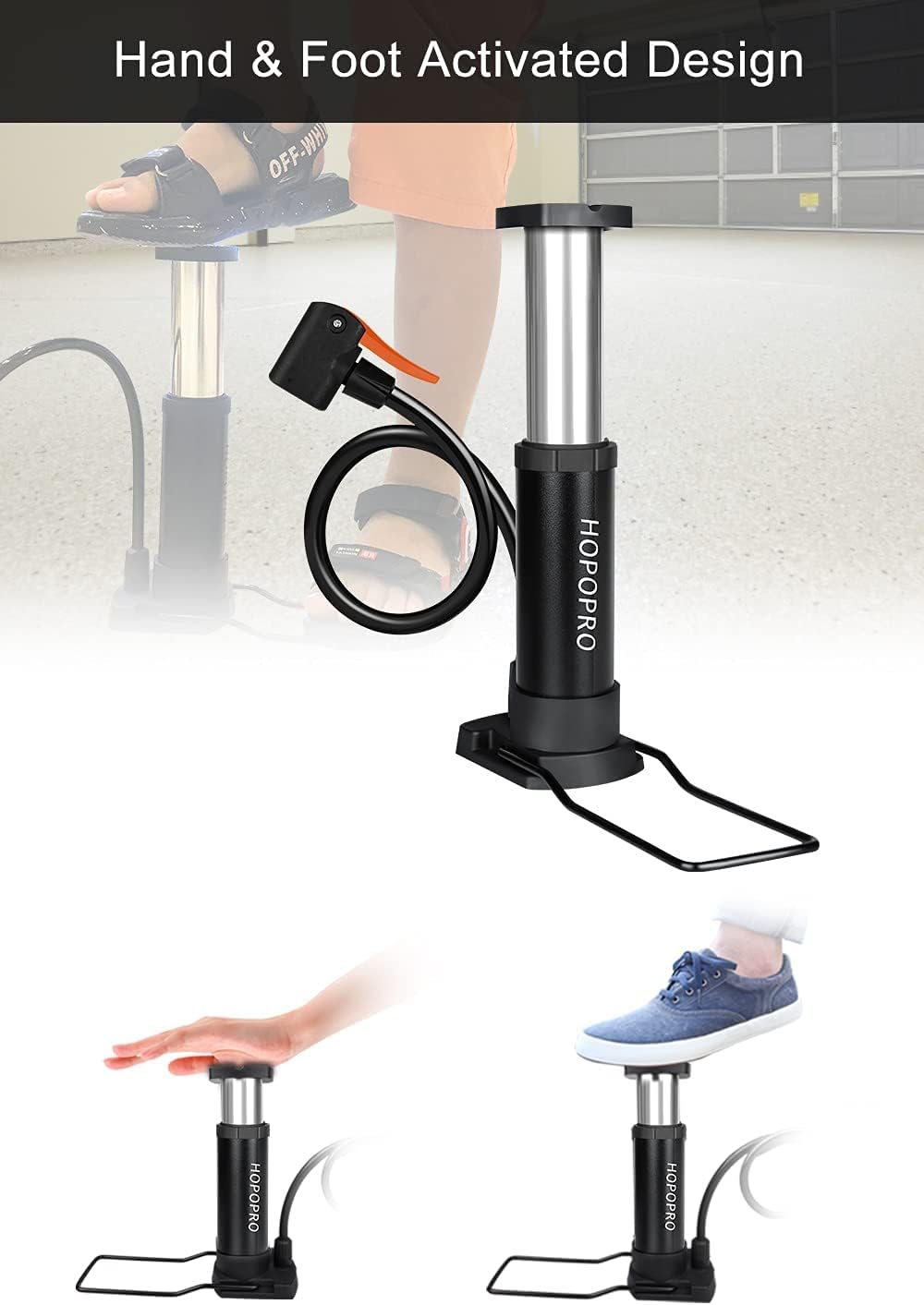 Bomba de bicicleta Hopopro, portátil, para bicicleta de suelo, bomba de neumáticos de bicicleta con válvula Presta Schrader Dunlop y aguja de gas