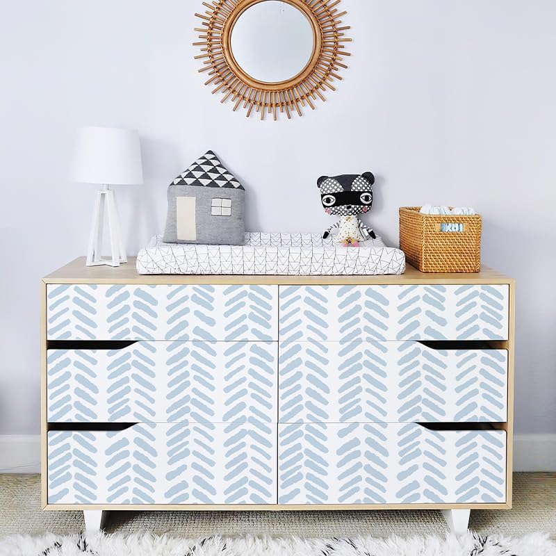RANRAN Papel tapiz geométrico autoadhesivo de vinilo de espiga azul para muebles de dormitorio, papel decorativo de pared extraíble, 17.3 x 118