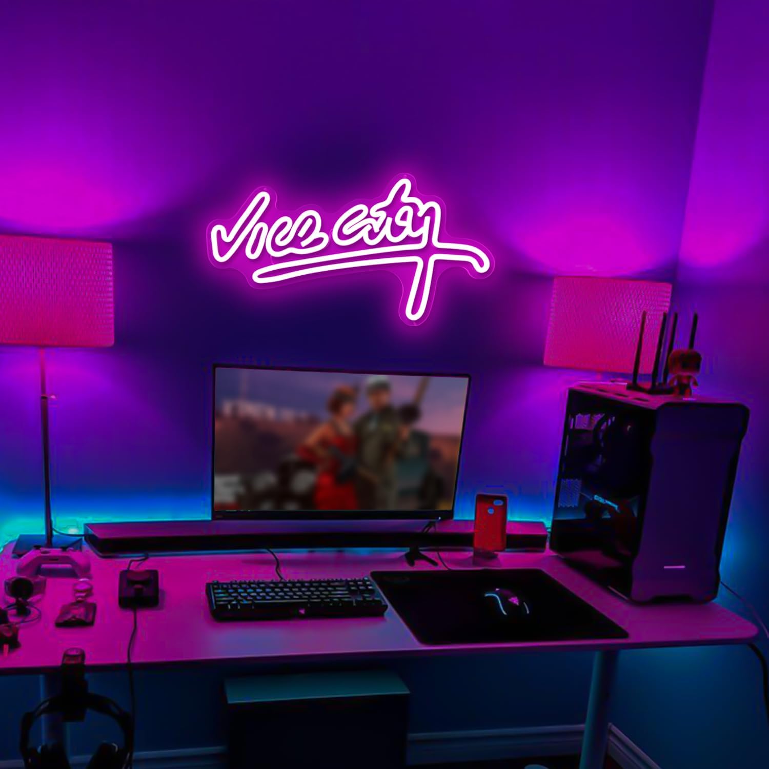 Letrero de neón de Vice City para pared, letreros de luz rosa para sala de juegos, dormitorio, bar, fiesta, decoración de pared, letras de neón para