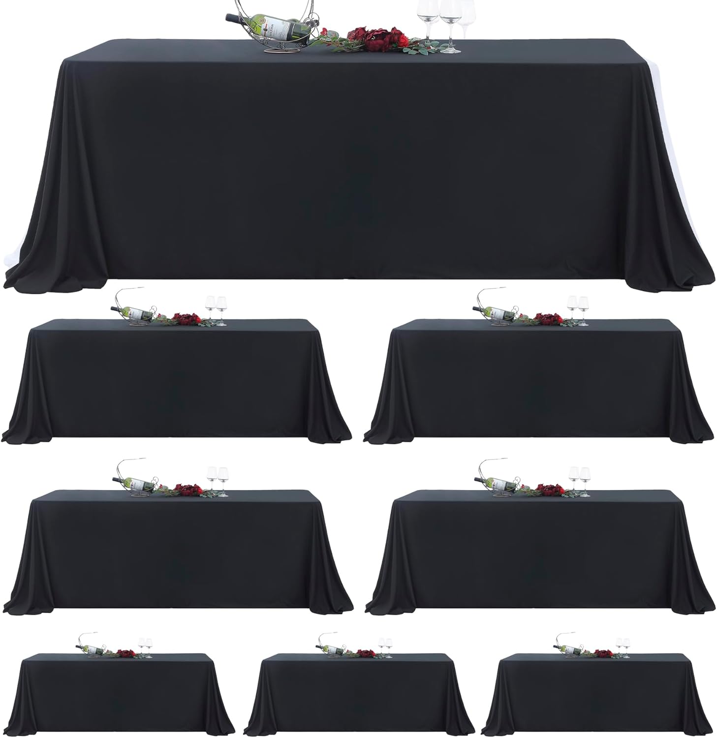 NSSONBEN Paquete de 8 manteles negros de 90 x 132 pulgadas para mesas rectangulares, rectangulares, impermeables, gruesos, lavables, de lino de