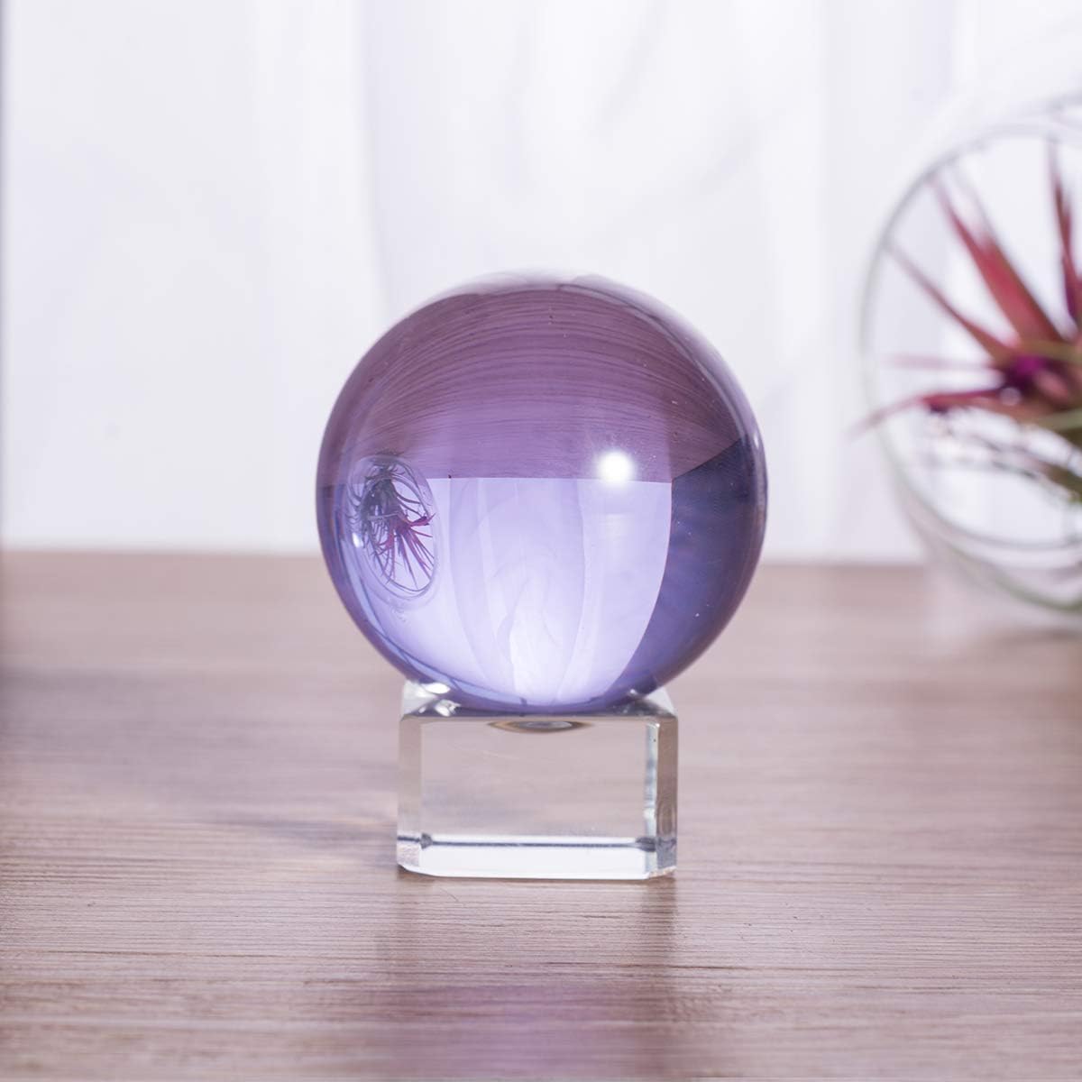 LONGWIN Bola de cristal sólido K9 de 1.969 in (2 pulgadas) con atrapasoles de soporte libre (morado)