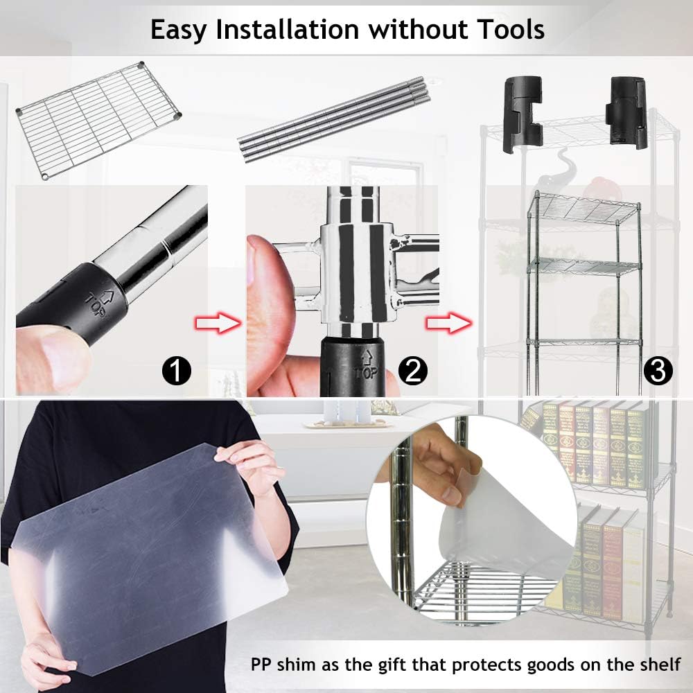 Estantería de alambre de 5 niveles NSF de altura ajustable de acero utilitario de grado comercial con forro de estante estante de metal resistente