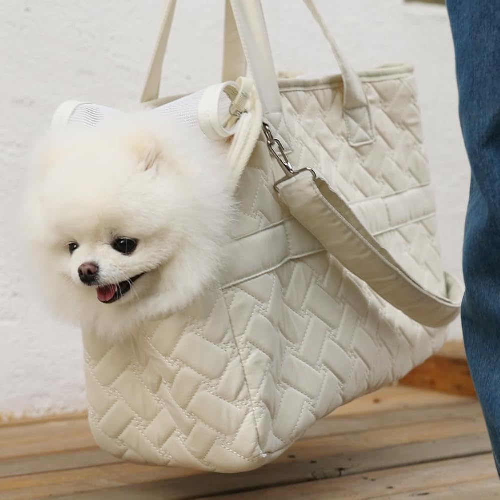 HSC PET – Bolsa para perros pequeños color beige para mujer, transportador de gatos, acolchada para mascotas, de lado suave, para ocio, viajes, ir