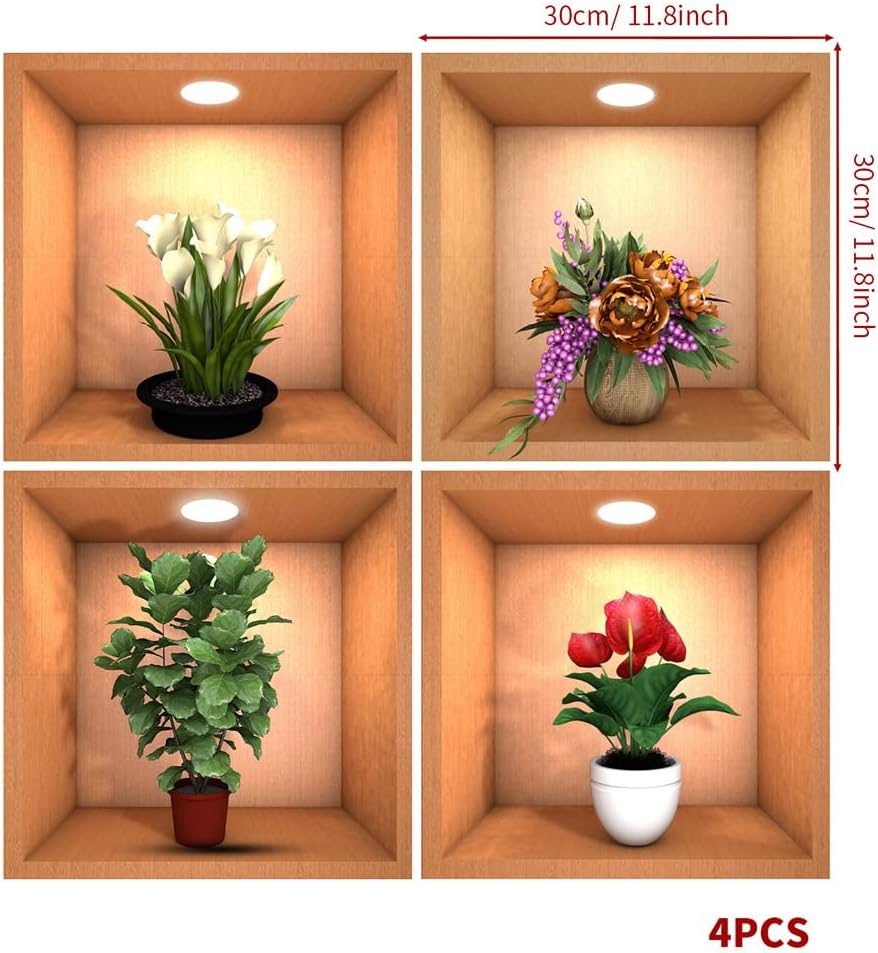 Calcomanías de pared 3D de plantas verdes en maceta, flores en maceta, calcomanías de pared removibles de PVC para despegar y pegar, murales de