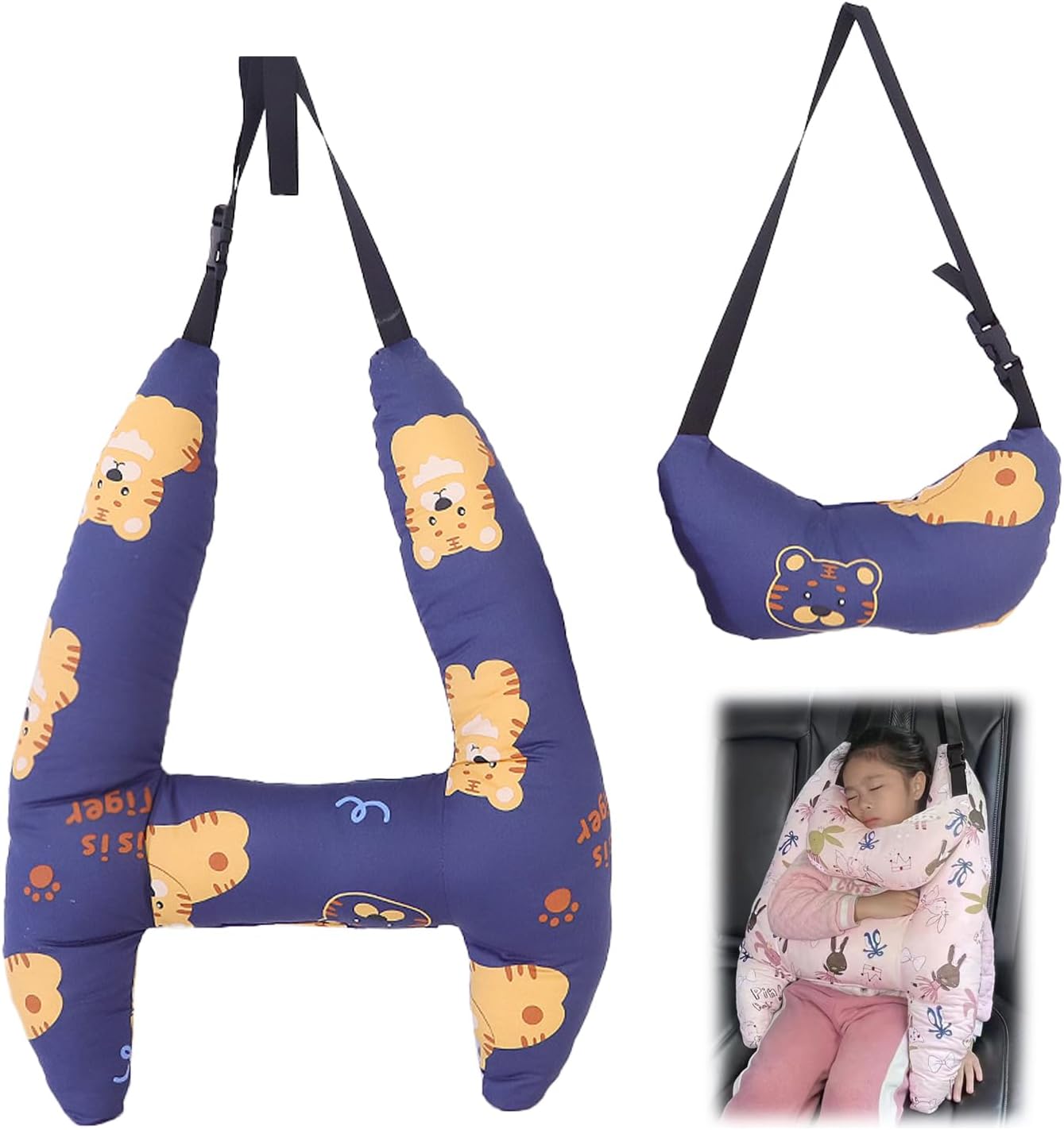 Almohadas de viaje para niños, almohada de automóvil para adultos y niños, almohada en forma de H para ayudar a mejorar la comodidad del cuerpo y la