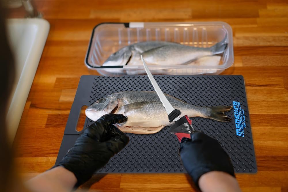 Mershca Cuchillo de filete eléctrico inalámbrico, con cuchillas recíprocas antiadherentes de 8 pulgadas con revestimiento SS totalmente dentado y