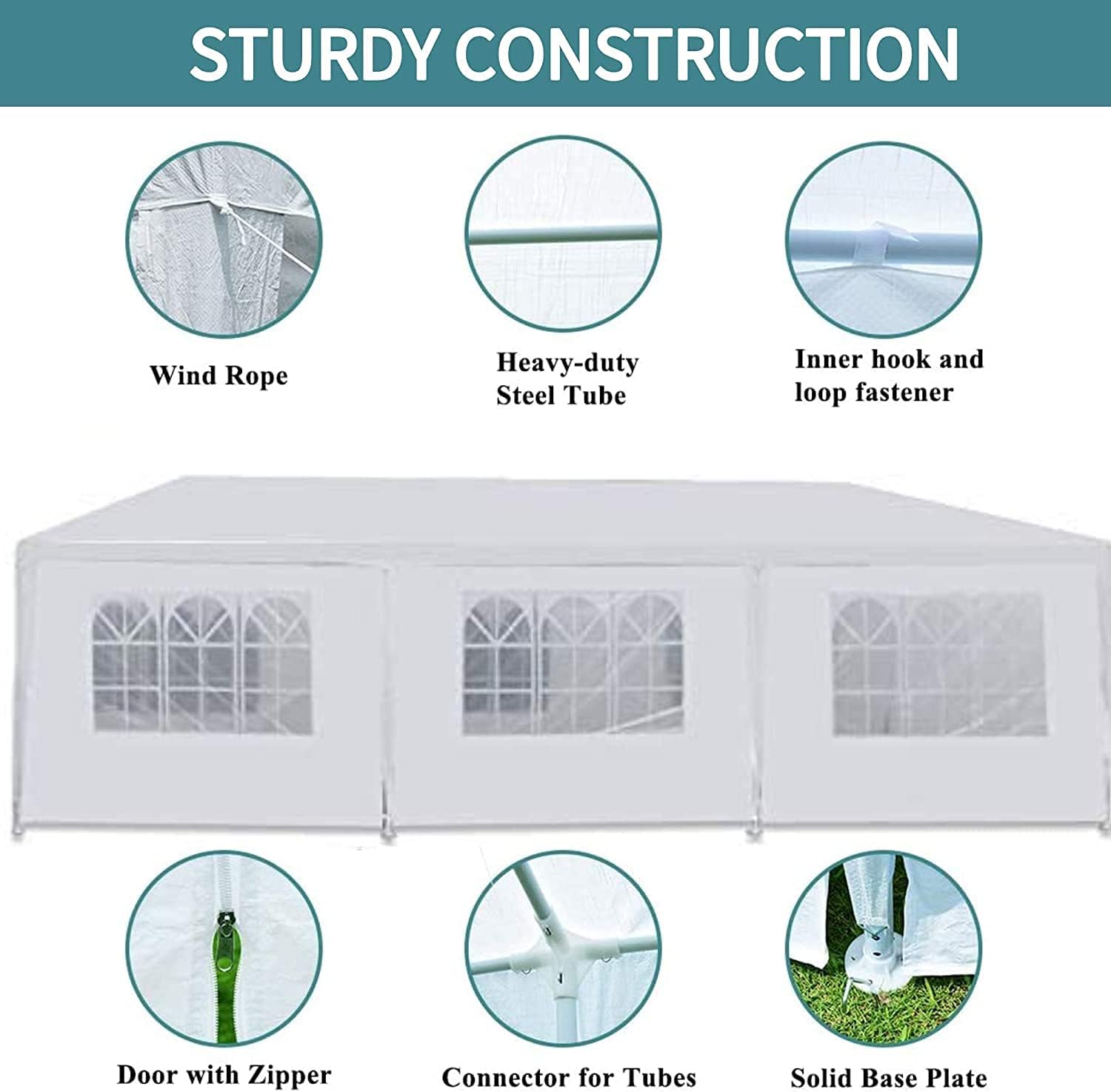 U-Kiss Toldo de 10 x 30 pies, para fiestas, bodas, patio, eventos, jardín, exterior, refugio para barbacoa con 8 lados extraíbles, impermeable,
