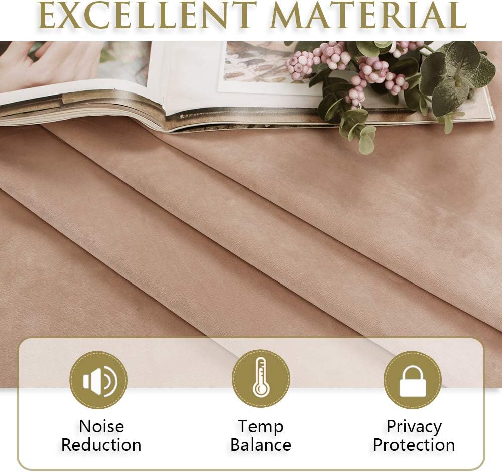 StangH Cortinas de terciopelo beige rubor de 84 pulgadas, decoración de casa de campo para oficina, cortinas suaves para dormitorio, oscurecimiento