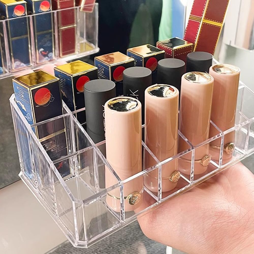 2 soportes para 18 lápices labiales, estuche de almacenamiento de lápiz labial acrílico transparente, pantalla de almacenamiento de cosméticos de 3