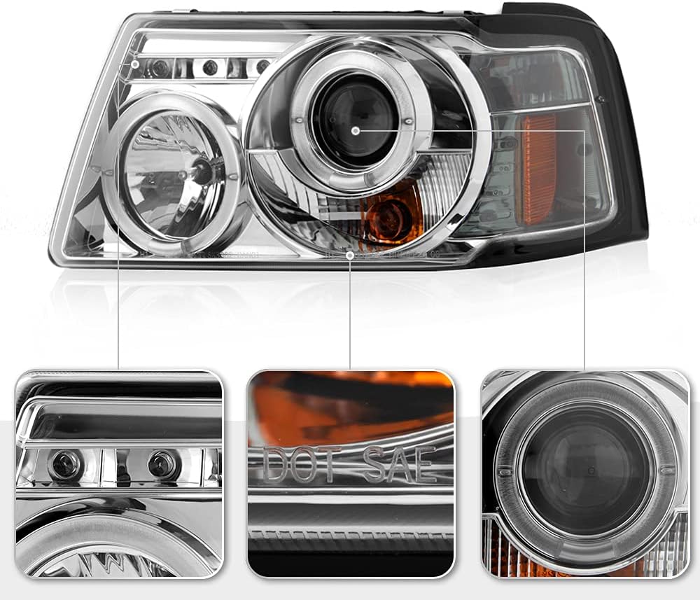 ACANII – Para Ford Ranger 2001-2011 LED Halo Chrome Housing Proyector Faros delanteros con Esquina, Conductor y Pasajero