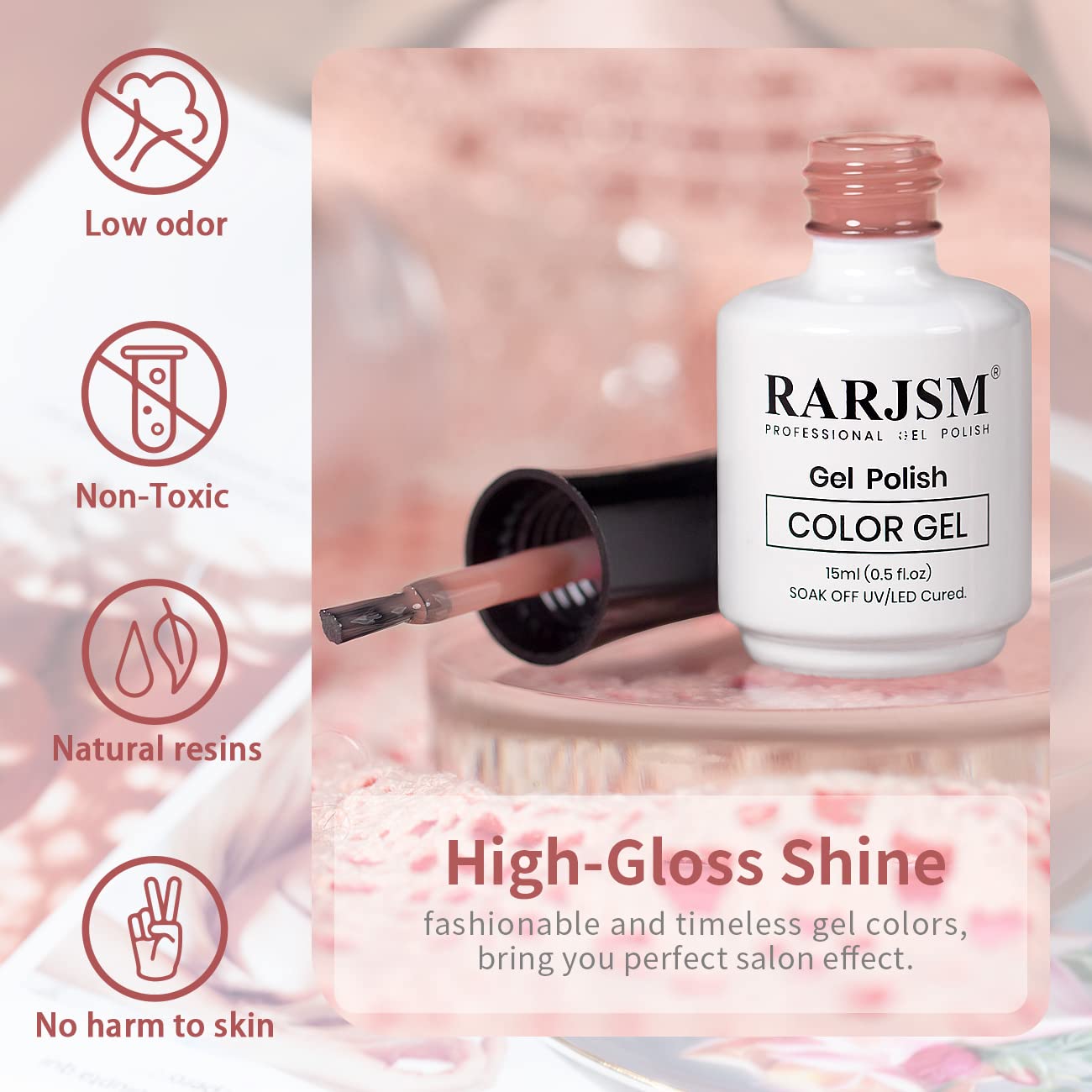 RARJSM – Esmalte de uñas en gel, color morado rosáceo cremoso, malva nude, 15 ml, requiere secar con lampara UV o LED, transparente, manicura