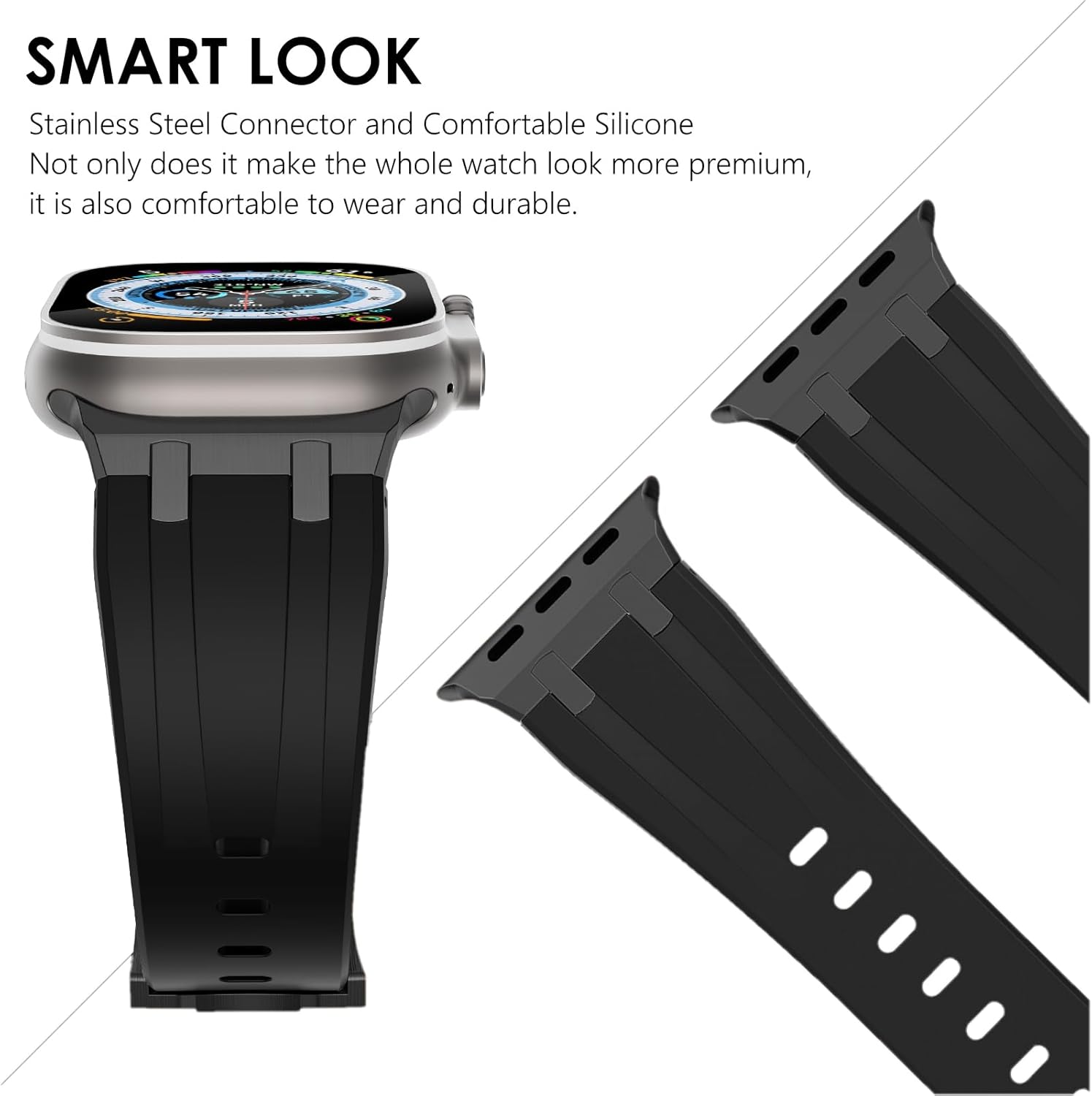 NewWays Correa para Apple Watch Ultra Band de 1.929 in, 1.772 in, 1.732 in, 1.654 in, para hombres, correa de goma de silicona líquida deportiva