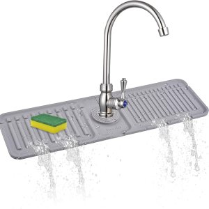 SKitchen – Protector contra salpicaduras para fregadero de 14.5 x 5.5 pulgadas, protector de salpicaduras mejorado para grifo con drenaje SKitchen – Protector contra salpicaduras para fregadero de 14.5 x 5.5 pulgadas, protector de salpicaduras mejorado para grifo con drenaje