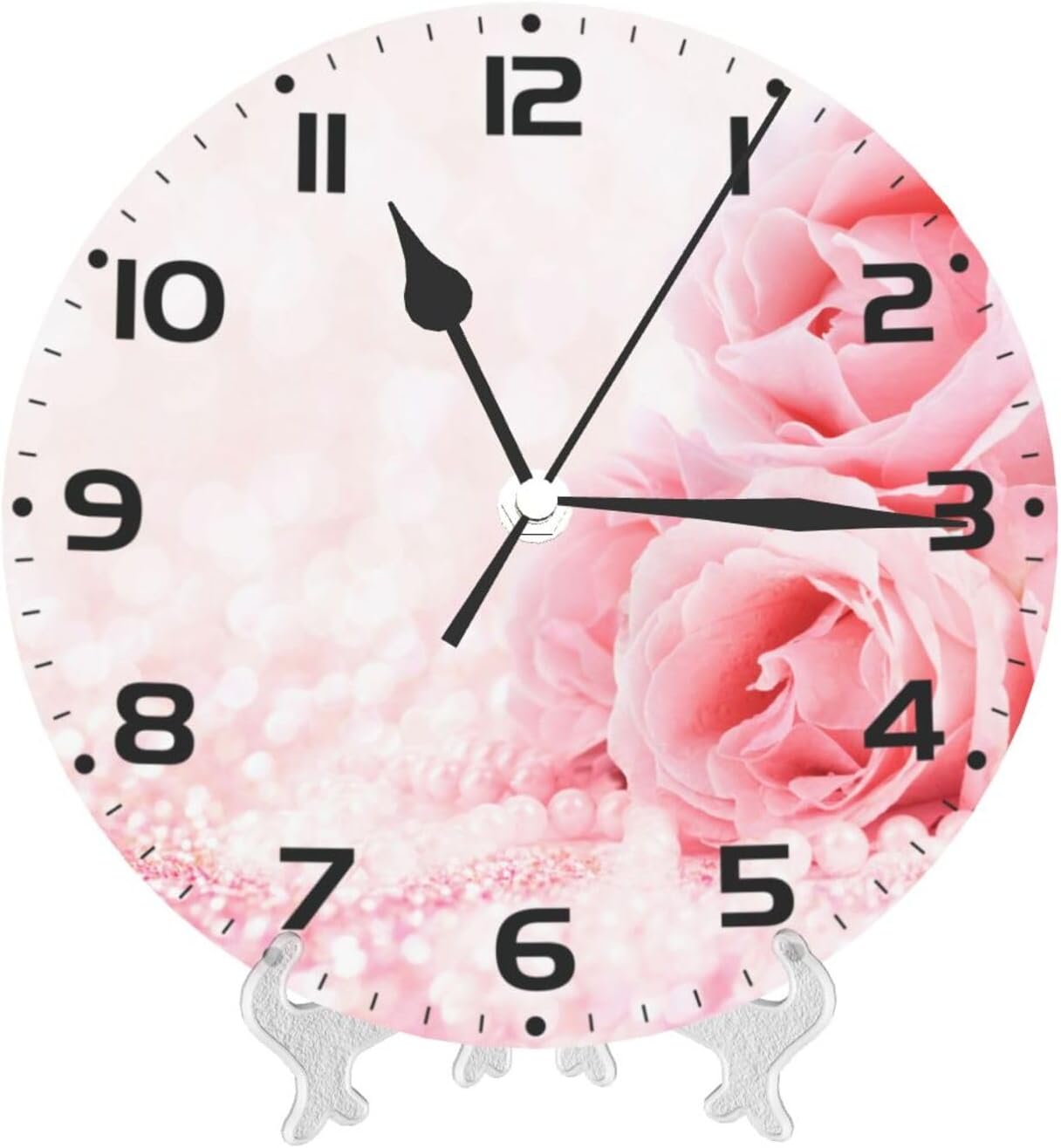 SUPLUCHOM Reloj de pared rosa con purpurina de 10 pulgadas, silencioso, sin tictac, decoración a pilas para cocina, sala de estar, dormitorio,