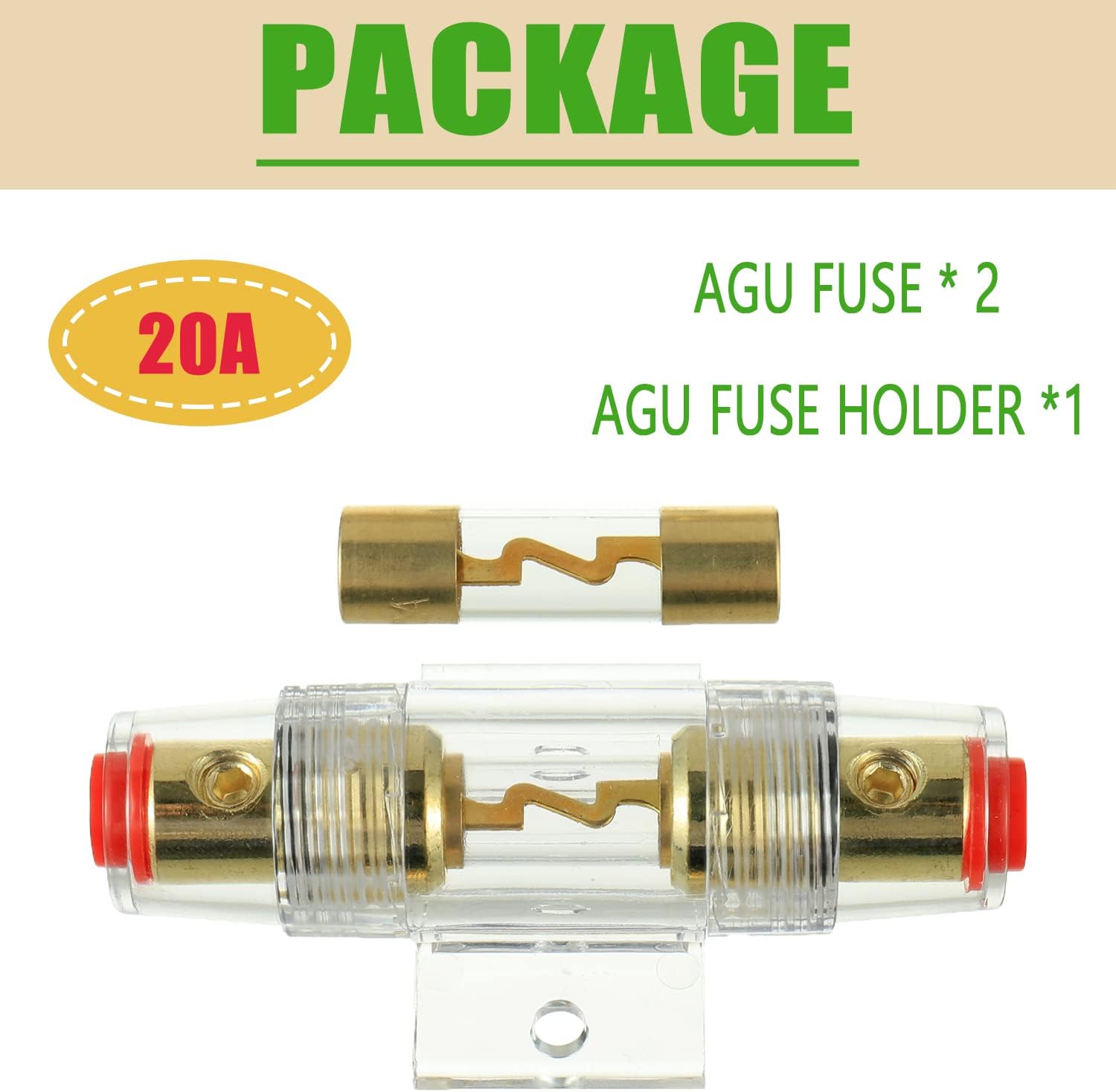 Portafusibles en línea AWG calibre 4-8 con fusibles AGU de 20 A para audio de automóvil, alarma, amplificador, compresores, portafusibles en línea