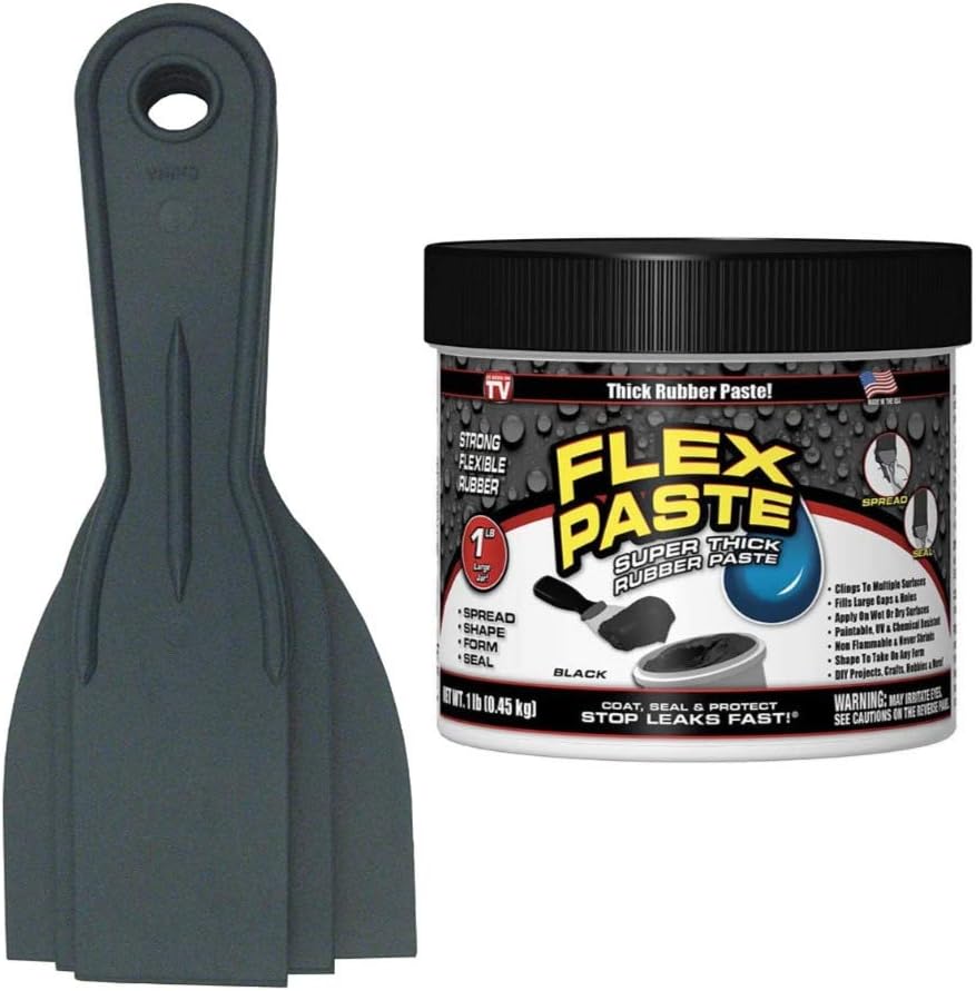 Flex Seal Flex Black Putty – Tarro de pasta negra de 1 libra con masilla Allway Tools, paquete de 3 cuchillos (2 artículos)