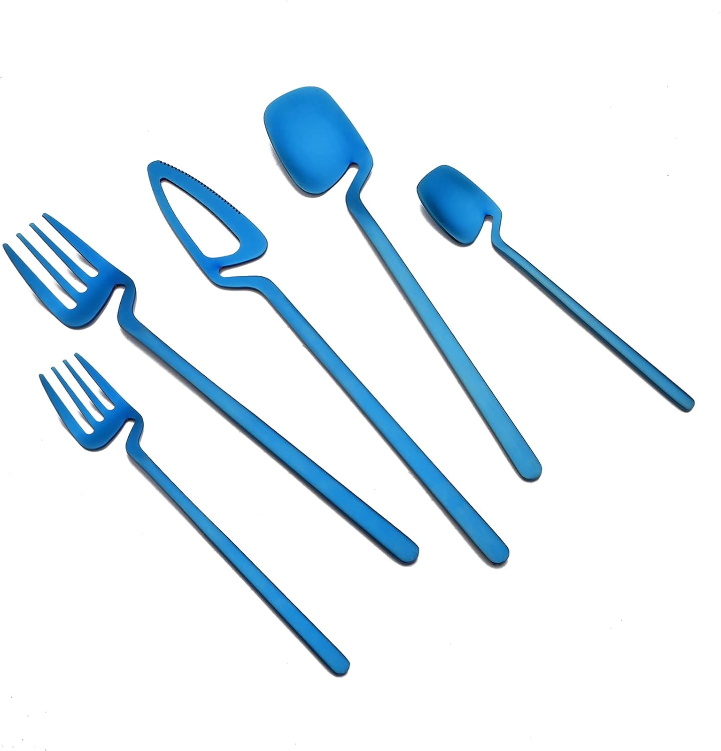 Modern Flatware – Utensilios de acero inoxidable 304 de lujo para 6 tenedores aptos para lavavajillas, cuchillos, cucharas, color azul mate