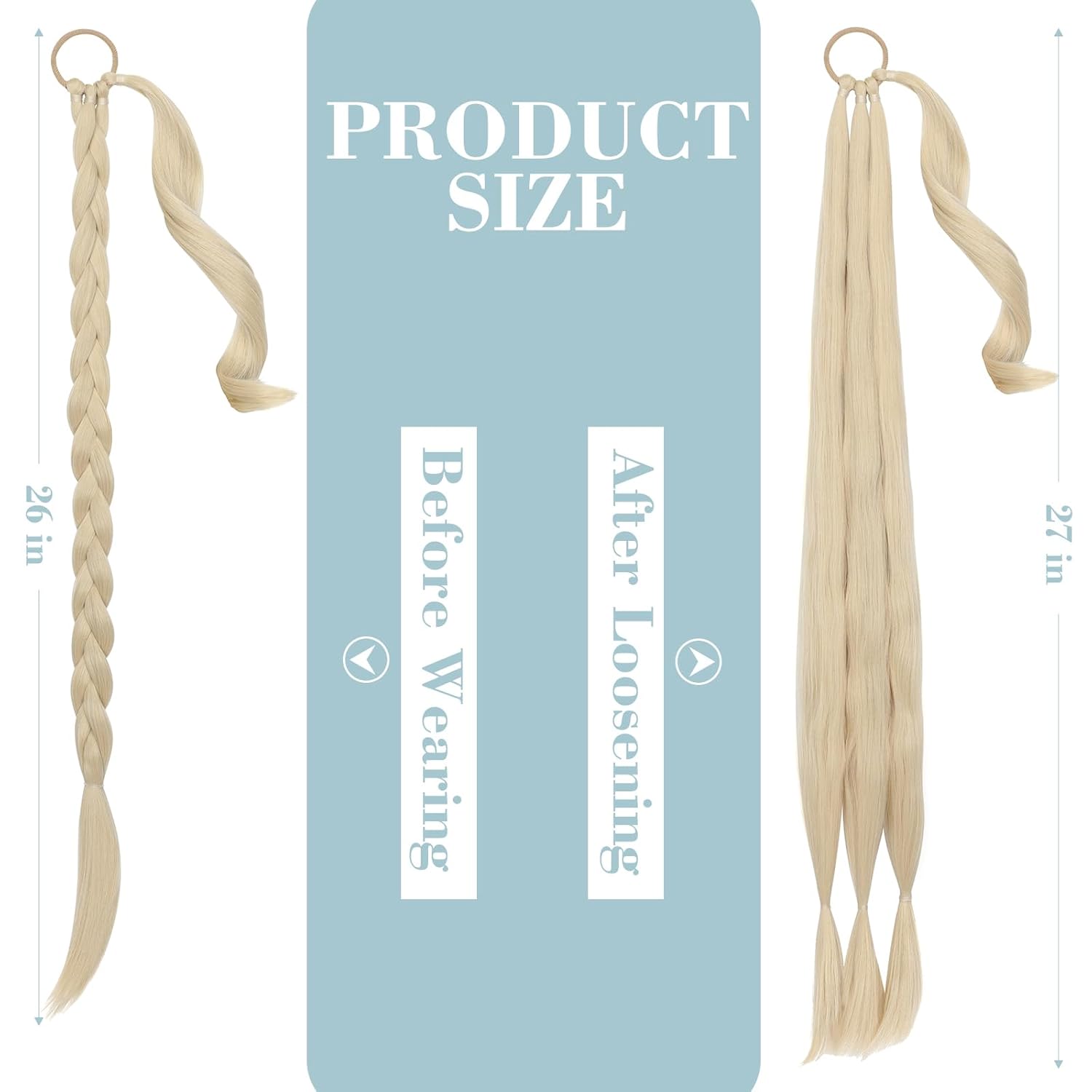 FELENDY Extensión de cola de caballo de 26 x 30 pulgadas, trenzada, larga y recta, envolvente, extensiones de cabello natural suave para mujer (26