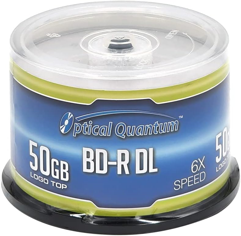 Optical Quantum Disco grabable de doble capa Blu-ray de 50 GB 6X BD-R DL Logo Top, husillo de 50 discos (MPN OQBDRDL06LT-50)