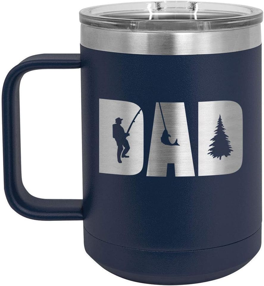 Taza de café con tapa abatible de 15 onzas, diseño de Papá Knockout FISHING con aislamiento para el café  Ideas de regalo de cumpleaños o Navidad de