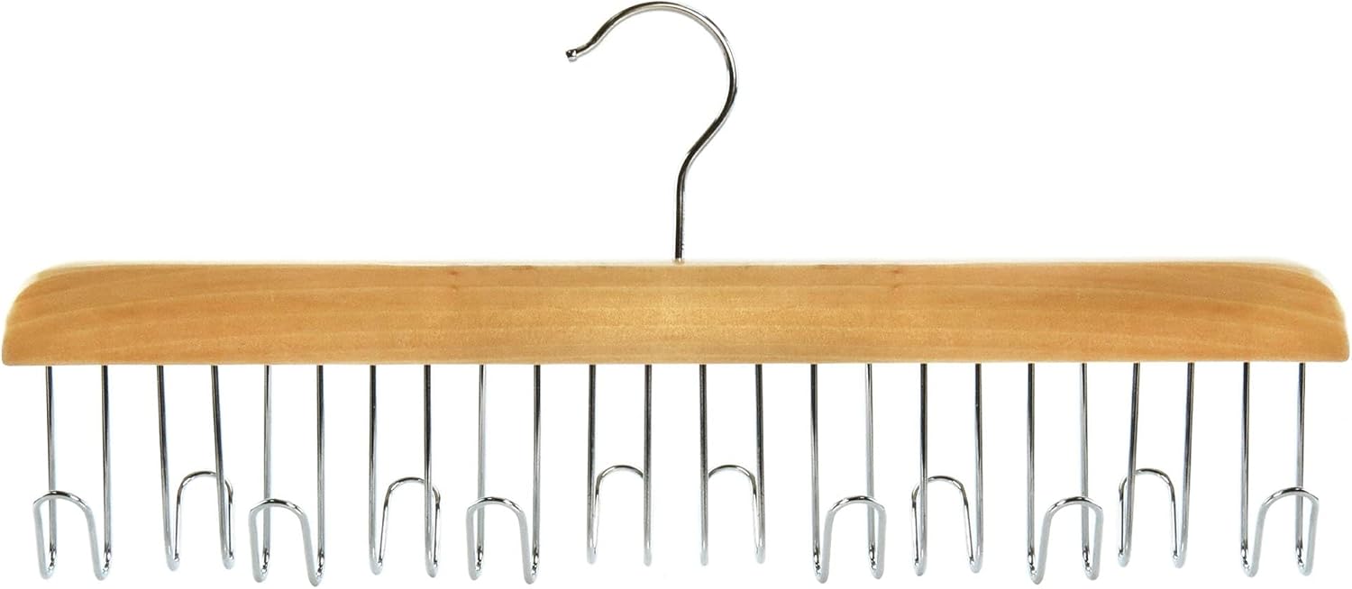 HANGERWORLD Percha de madera para cinturón para armario con 12 ganchos, organizador de joyas, corbata y cinturón