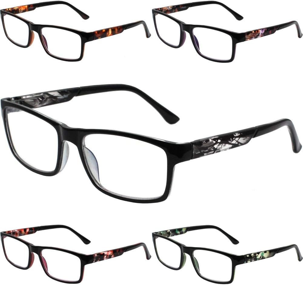 Henotin Paquete de 5 lentes de lectura con bloqueo de luz azul, lectores de bisagra de resorte para mujeres y hombres, anteojos con filtro de rayos