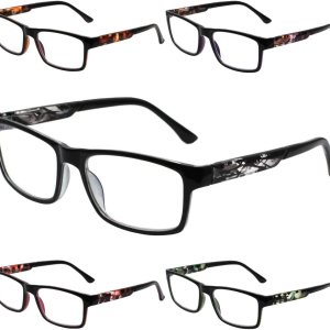 Henotin Paquete de 5 lentes de lectura con bloqueo de luz azul, lectores de bisagra de resorte para mujeres y hombres, anteojos con filtro de rayos Henotin Paquete de 5 lentes de lectura con bloqueo de luz azul, lectores de bisagra de resorte para mujeres y hombres, anteojos con filtro de rayos