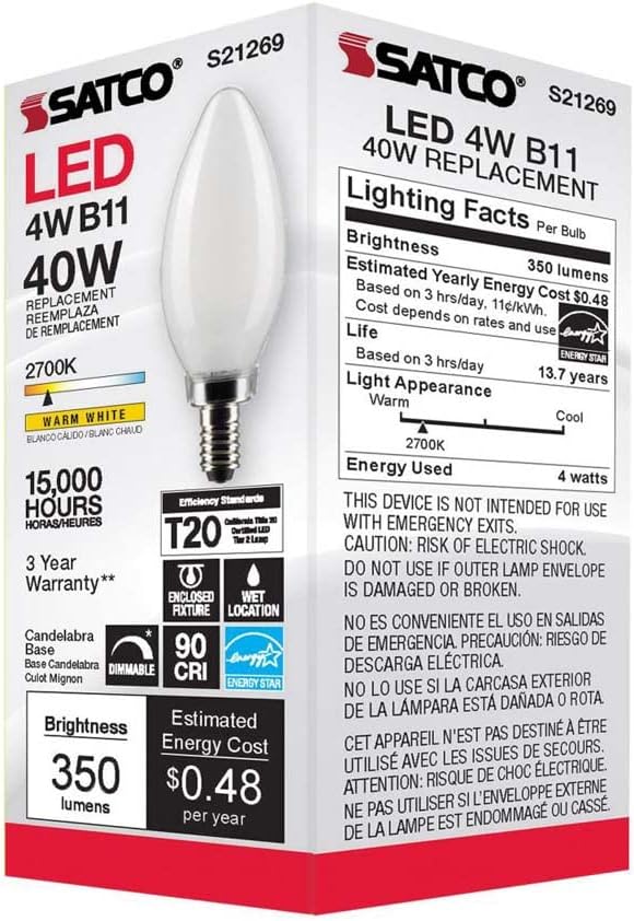 Satco S21269 4B11LED927FR120VE12-paquete de 6