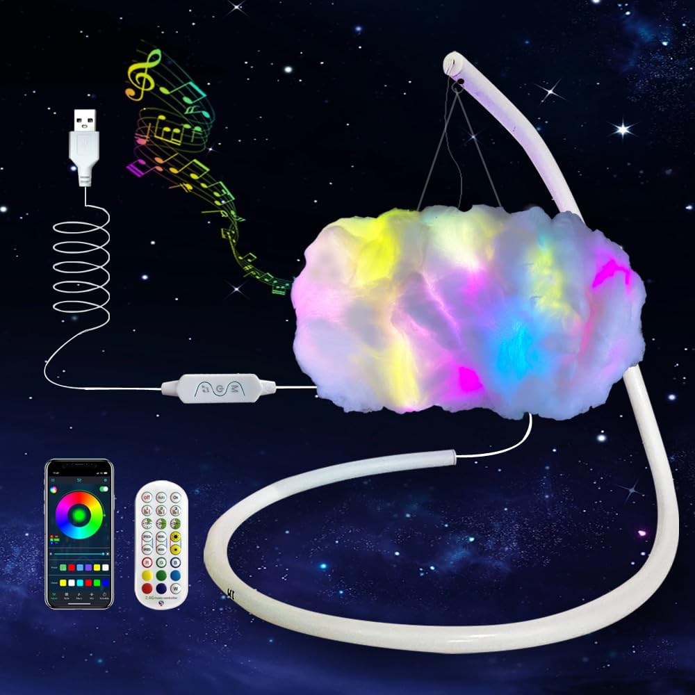 Lámpara de mesa con luz de nube pequeña 3D, kit de luz nocturna, sincronización de música, tira de luces cambiantes, multicolor, aplicación remota