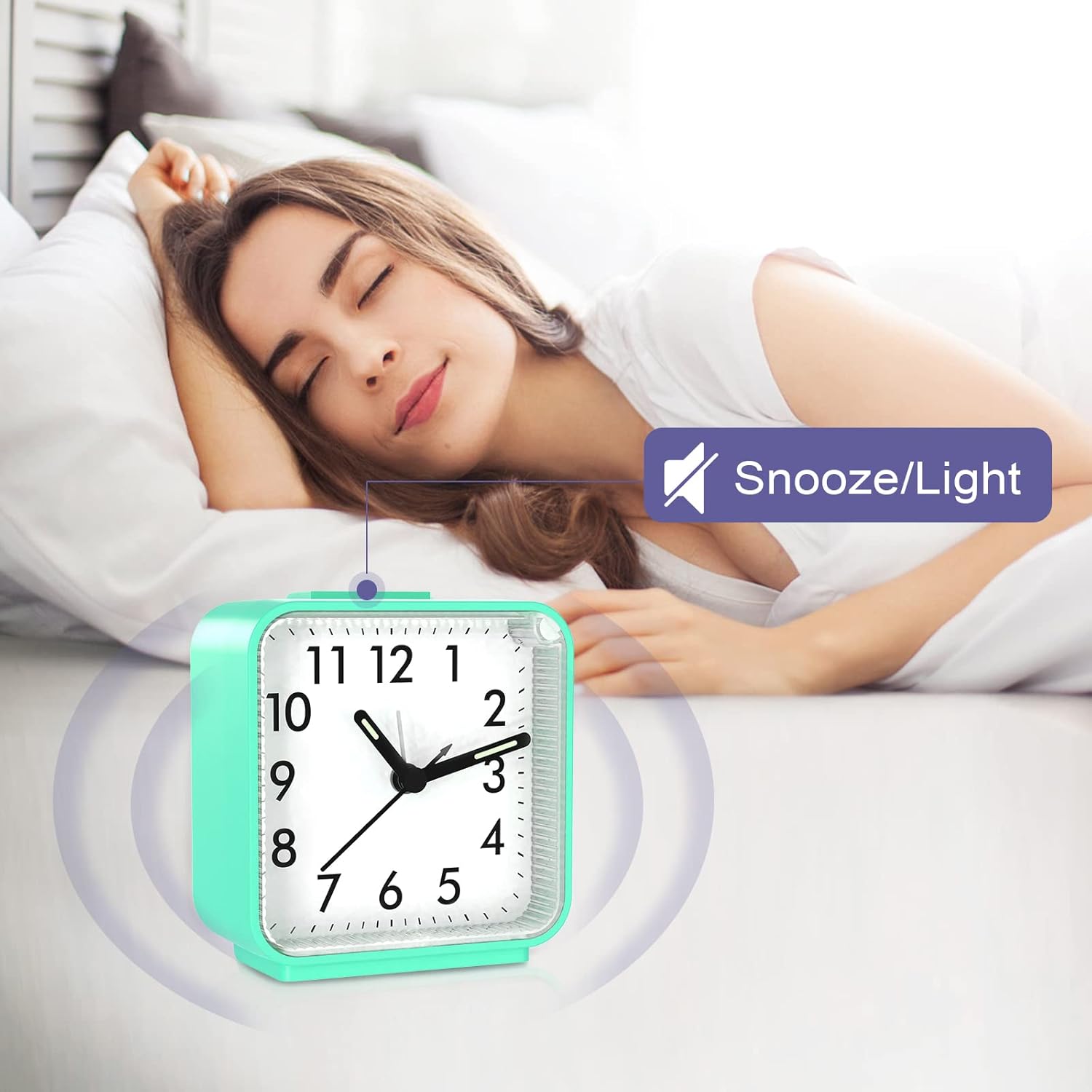 JXTZ Reloj despertador analógico, reloj de noche alimentado por batería, reloj de viaje silencioso sin tictac con luz nocturna, repetición, fácil de