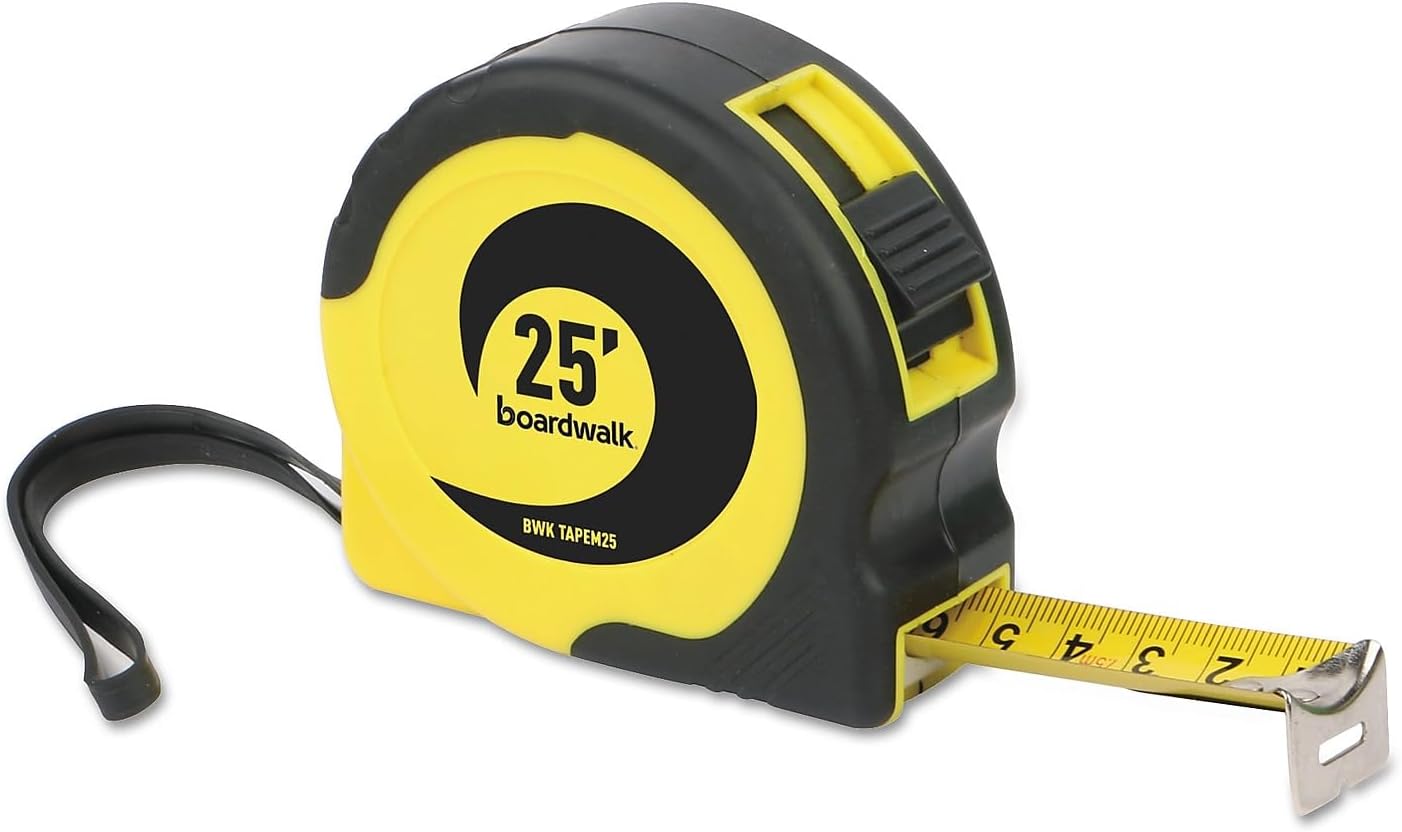 Boardwalk BWKTAPEM25 Easy Grip – Cinta métrica de graduación de 25 pies y 116 pulgadas, color negro y amarillo
